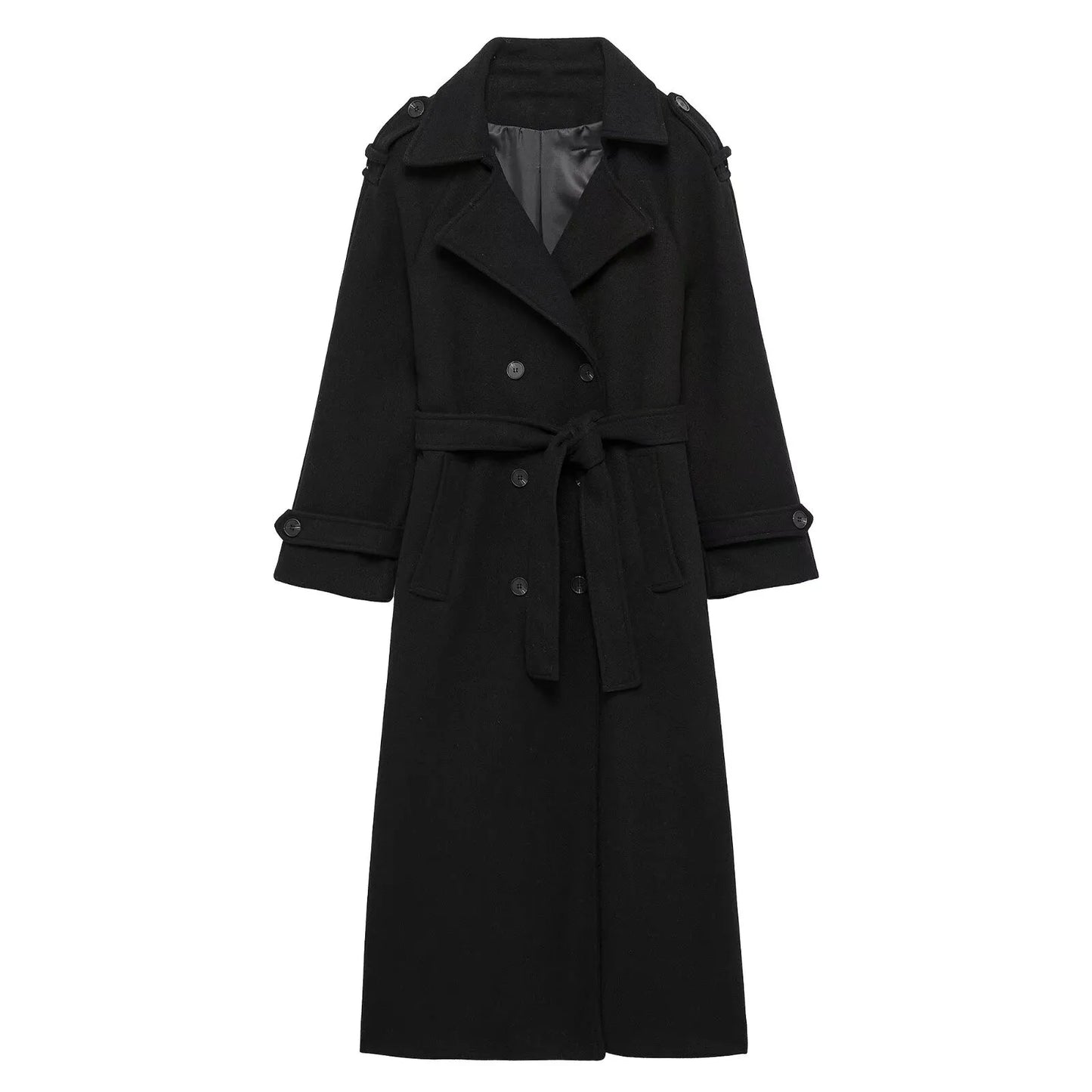 Double-Breasted Belted Long Coat