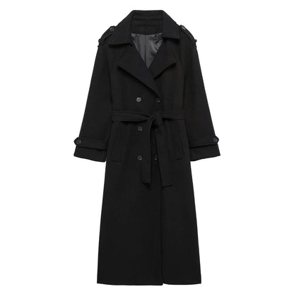 Double-Breasted Belted Long Coat